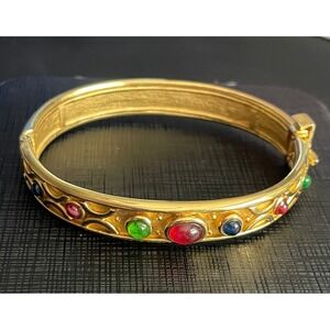 Vintage Hinged Bangle Bracelet Designer Quality Mogul Gold Tone Signed DG 1999